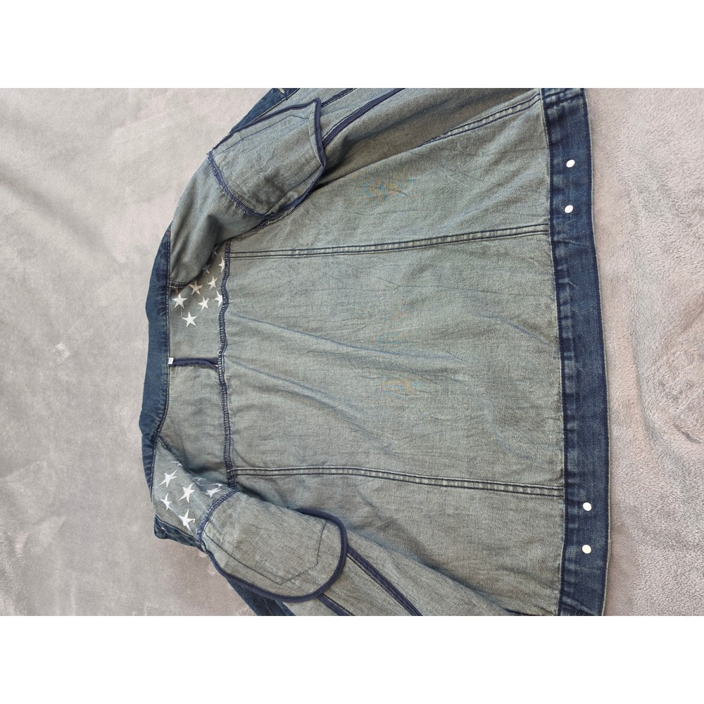 Unbranded American Flag Denim Moto Jacket Blue Stars Stripes Zipper Cuff 3XL - Picture 3 of 7